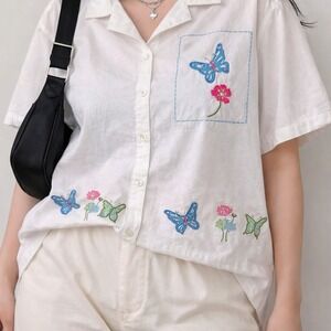 Vintage Sequin Butterfly Embroidered Top Sz 2X Y2K Beaded Kidcore Teacher Fun